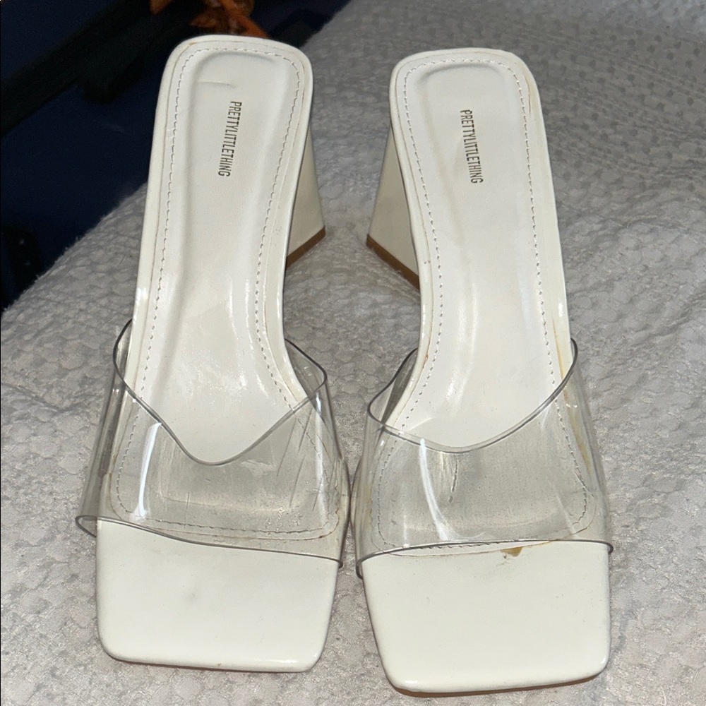 PrettyLittleThing Clear and White Heeled Mules